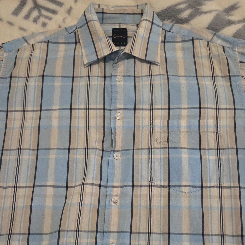 Men's Light Blue Plaid Casual Button-Down Shirt - Picture 1 of 2